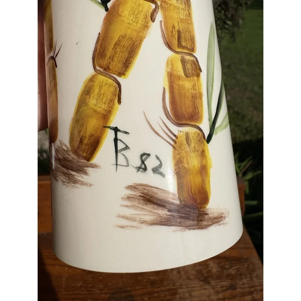 Vintage Studio Art Pottery Vase Hand Painted Bamboo Signed 1982 JB Japandi 8